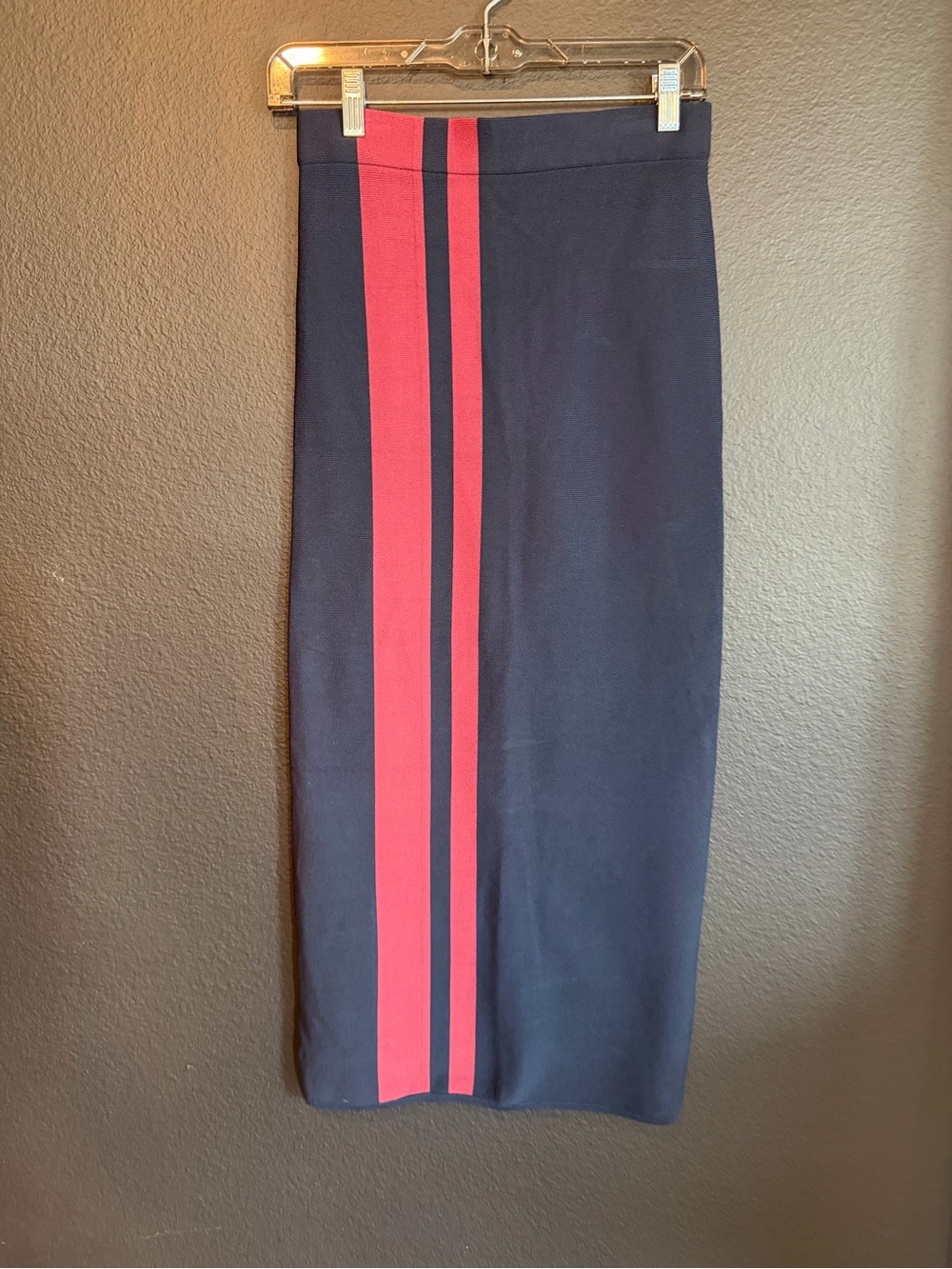 Apiece Apart Navy Pencil Skirt with Red Vertical Stripes